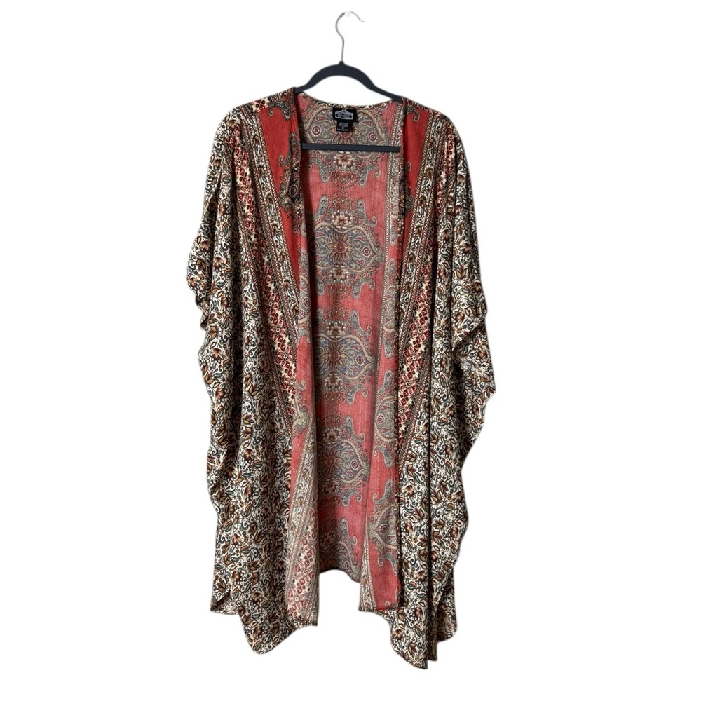 Angie Coral and Cream Paisley Open-Front Kimono